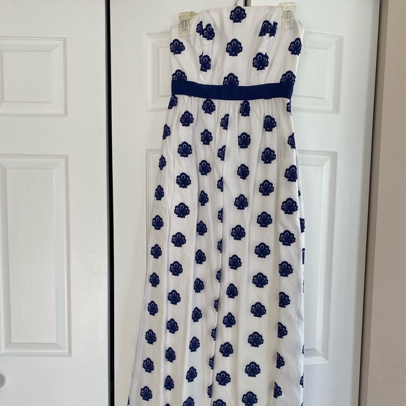 SOLD- Vineyard Vines - Strapless White & Navy Shell Dress w/ Bow Detail Sz 0 - Picture 3 of 5